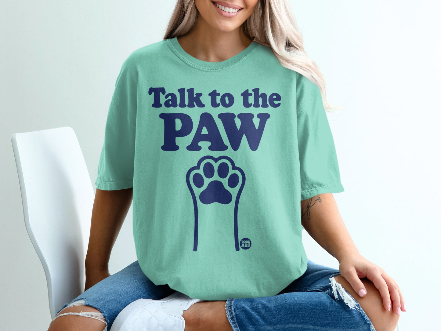 Talk to the Paw Graphic Teal T-Shirt Product