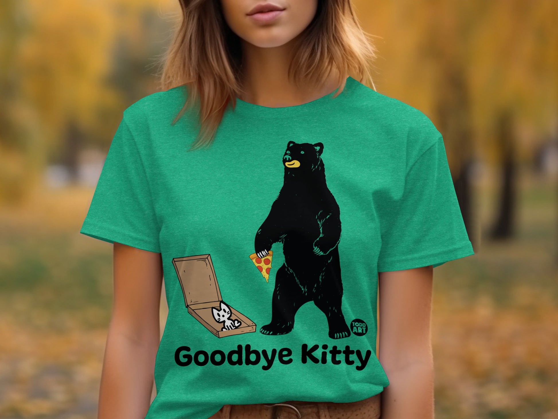 Goodbye Kitty Bear Graphic Tee with Pizza
