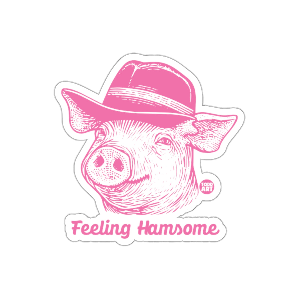 Feeling Hamsome Pig with Hat Pink Color Illustration sticker