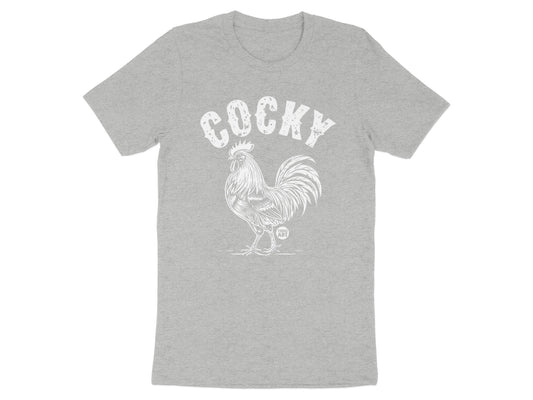 Cocky Rooster Graphic Design on Grey T-shirt Product