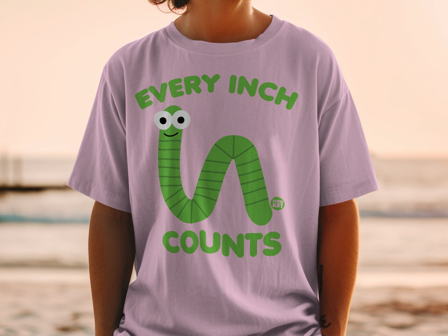 Every Inch Counts Green Worm Graphic Tshirt