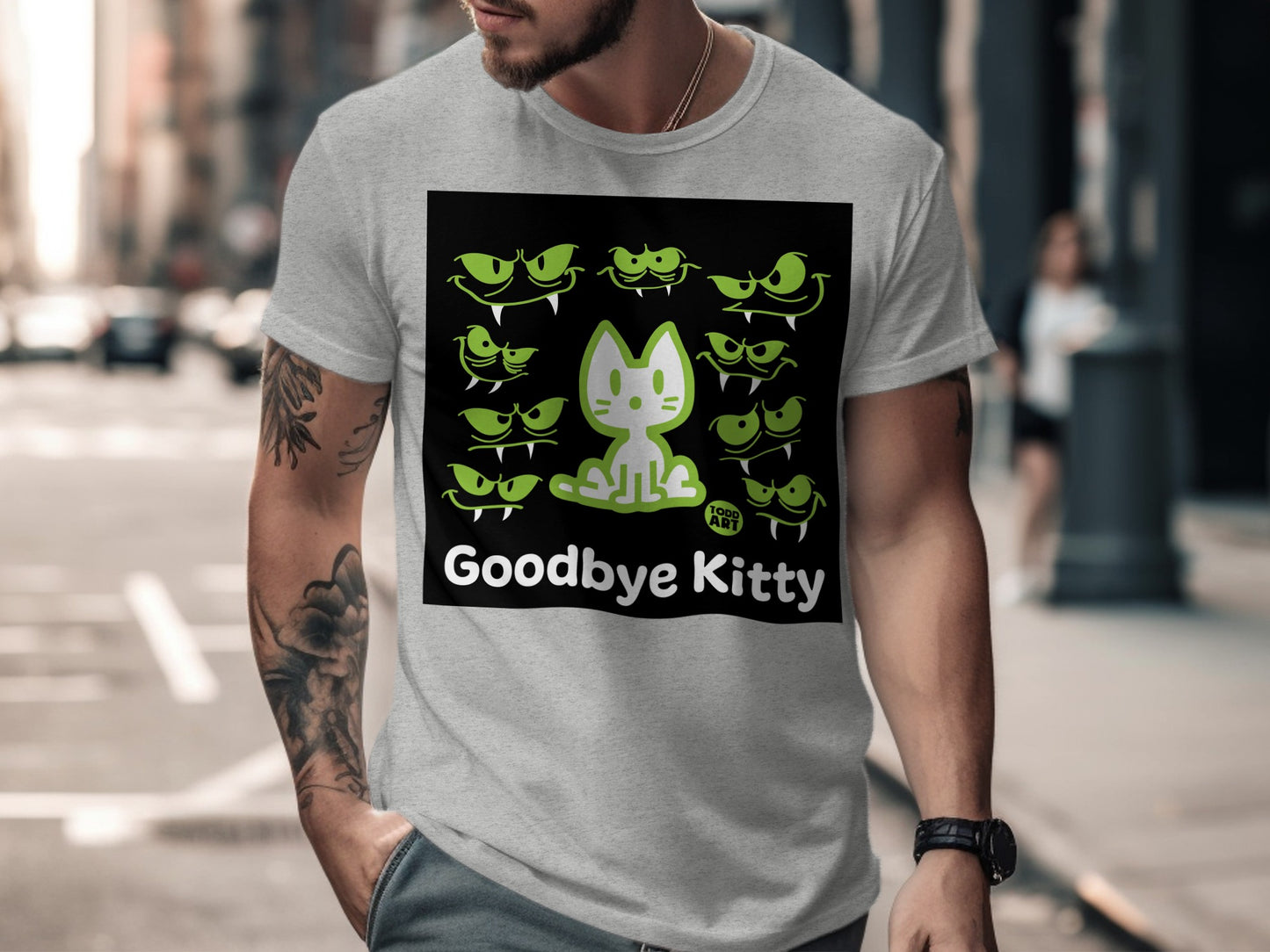 Funny Goodbye Kitty Graphic T-Shirt for Men
