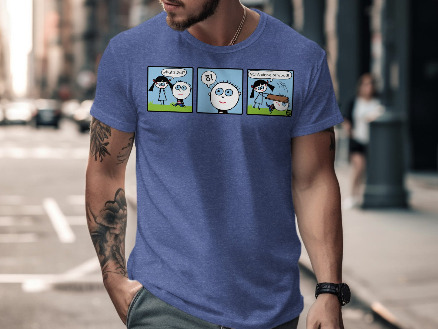 Funny cartoon shirt with quirky comic strip design