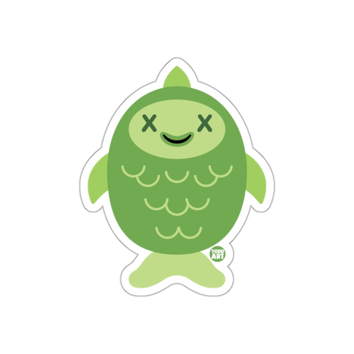 Green Smiling Fish Character Art Sticker for Sale