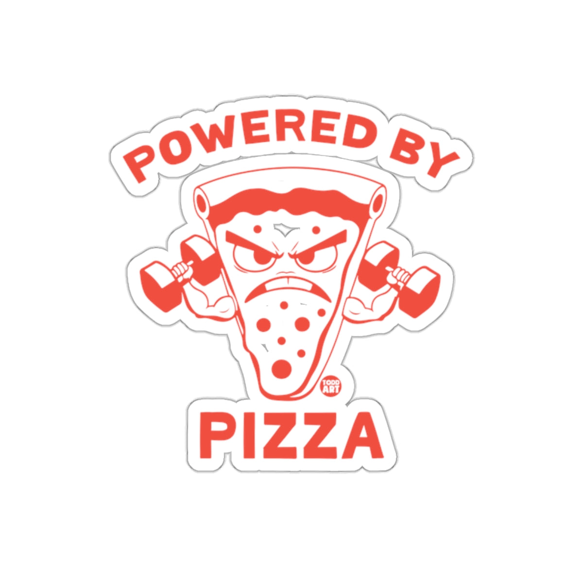 Powered By Pizza With Angry Slice Cartoon sticker