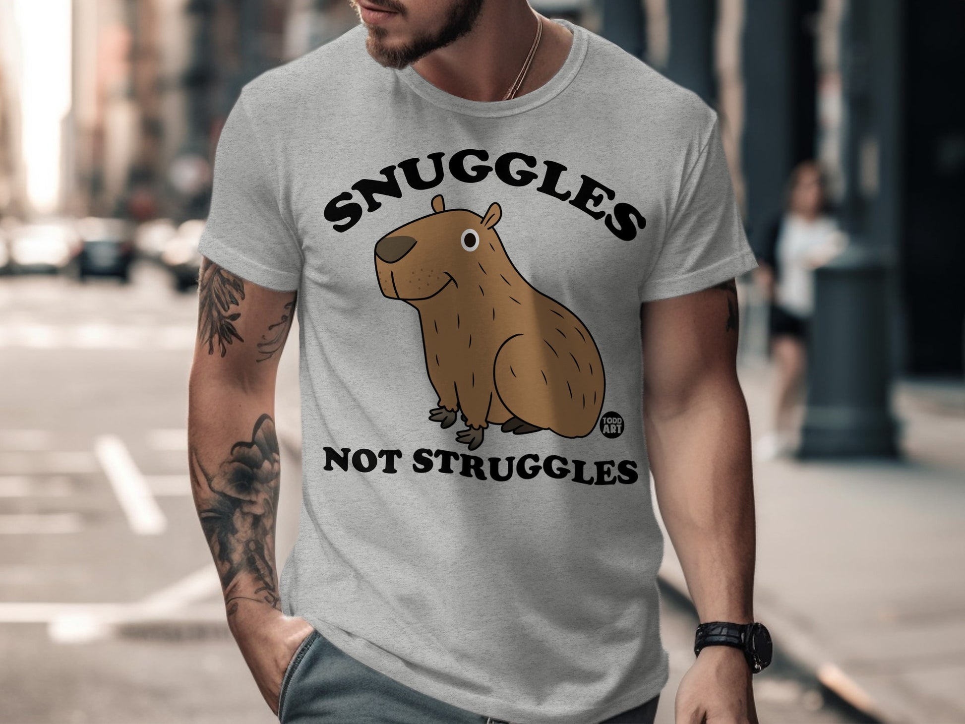 Snuggles Not Struggles Capybara Graphic T-Shirt
