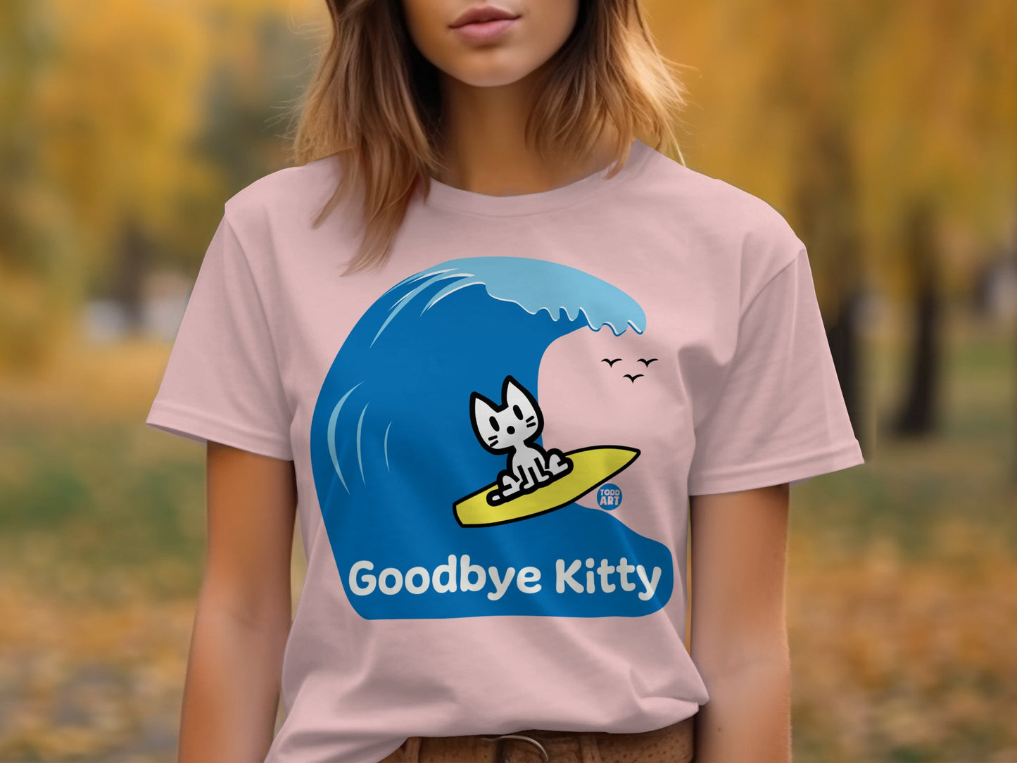 Goodbye Kitty Surfer Graphic Tee Shirt