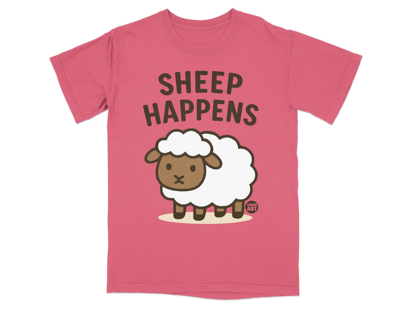 Pink T-Shirt with Funny Sheep Happens Graphic Design