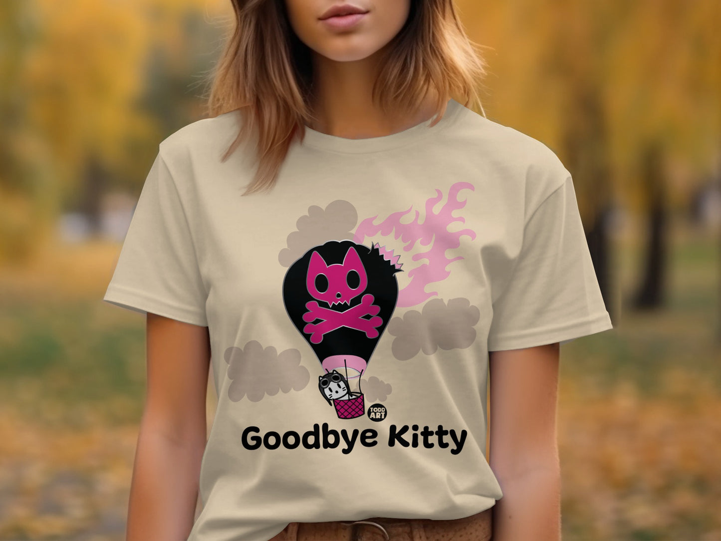 Goodbye Kitty T-shirt with Hot Air Balloon Design