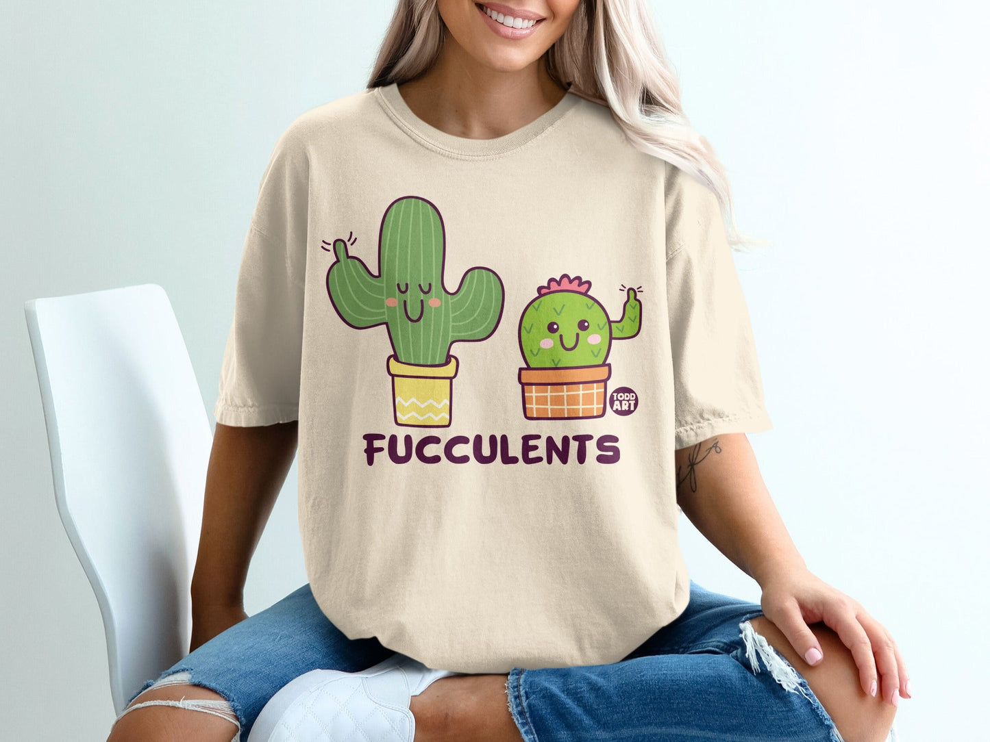 Cute Cartoon Cactus Fucculents Graphic T-Shirt