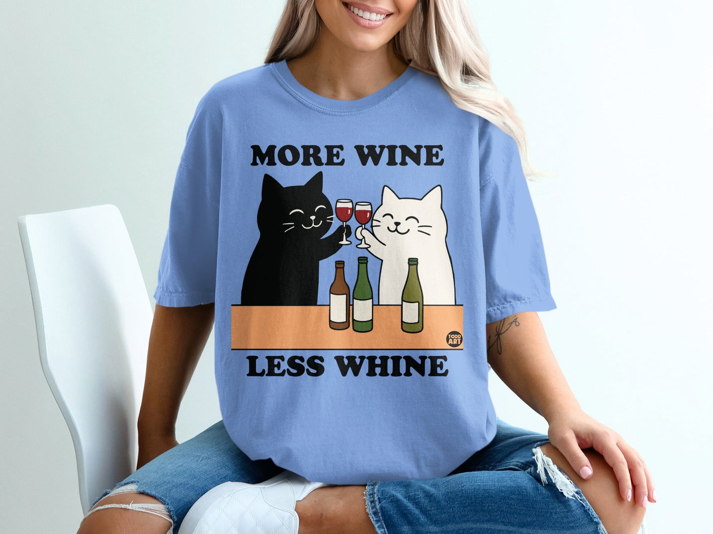 More Wine Less Whine Cute Cats Graphic T-Shirt