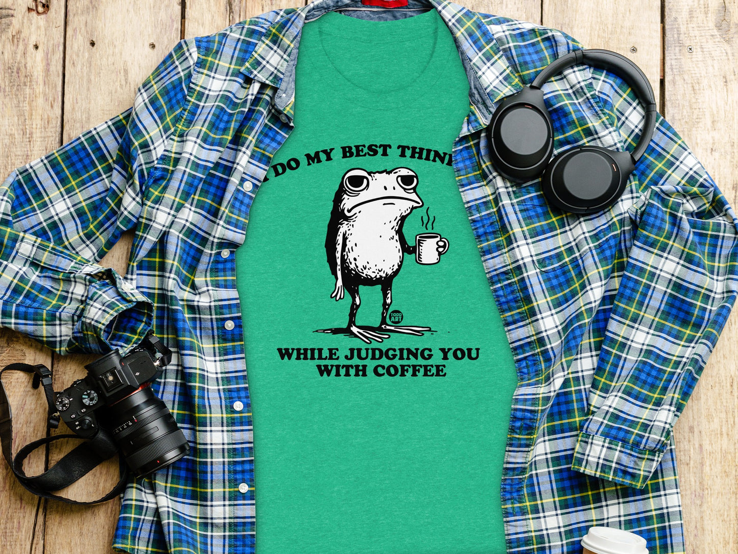 Funny Coffee Judging Frog Graphic Tee Shirt