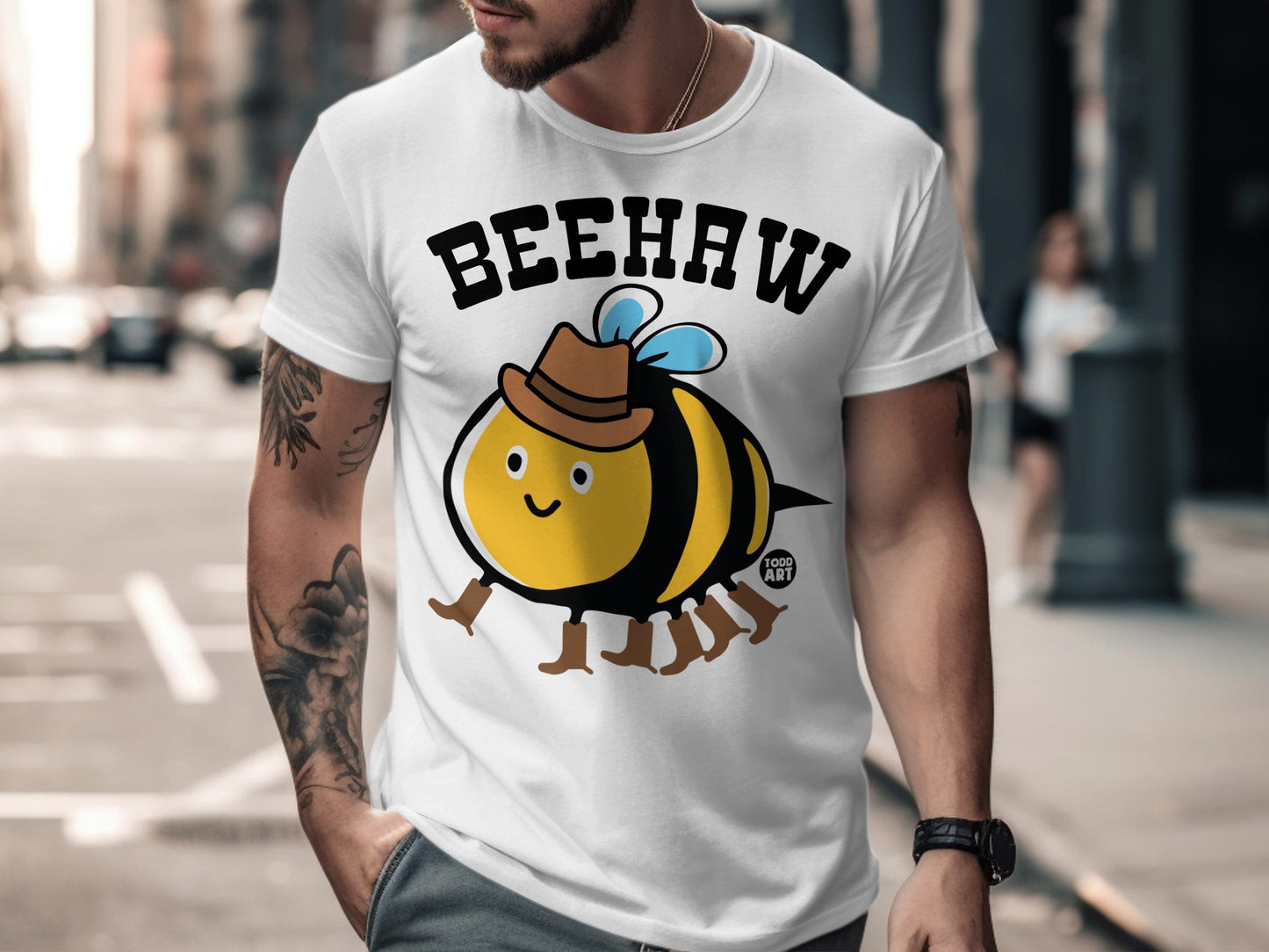 Beehaw Cowboy Bee Cartoon Character Graphic Tee