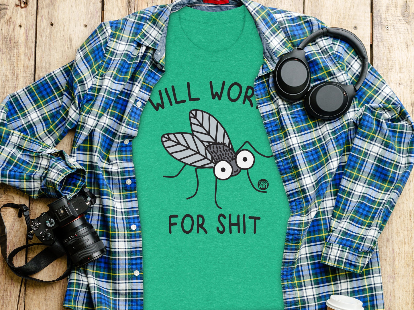 Will Work For Shit Funny Insect Graphic T-Shirt