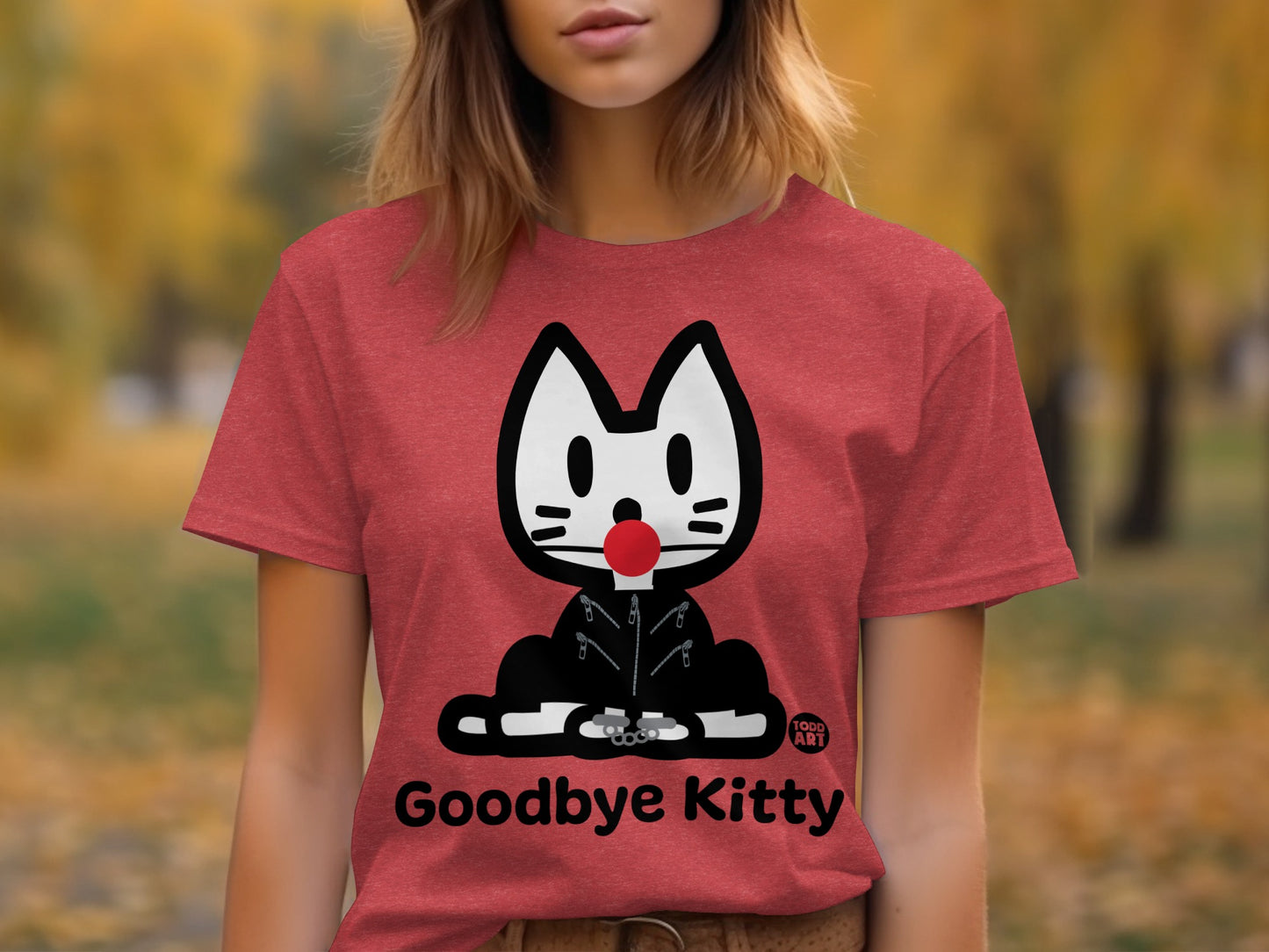 Goodbye Kitty Cute Graphic Red T-shirt for Teens