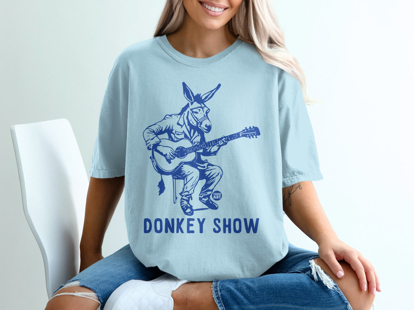Donkey Show Guitarist Illustration Light Blue T-shirt