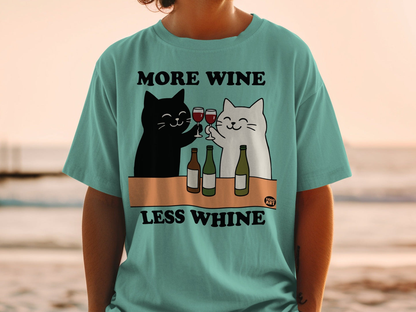 More Wine Less Whine Cat Themed T-Shirt