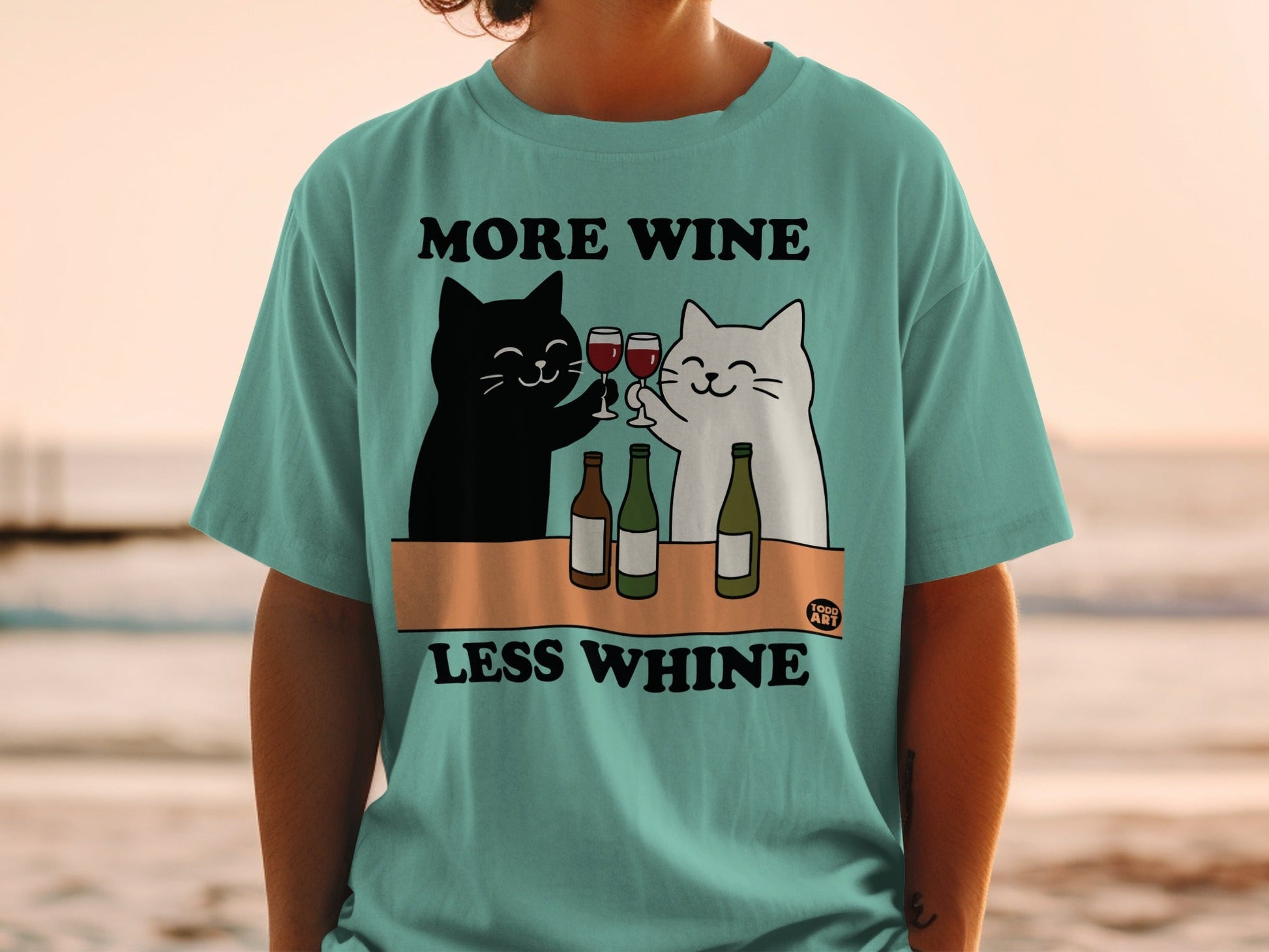 More Wine Less Whine Cat Themed T-Shirt