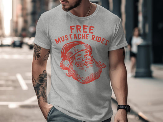 Free Mustache Rides Santa Claus Graphic Tee