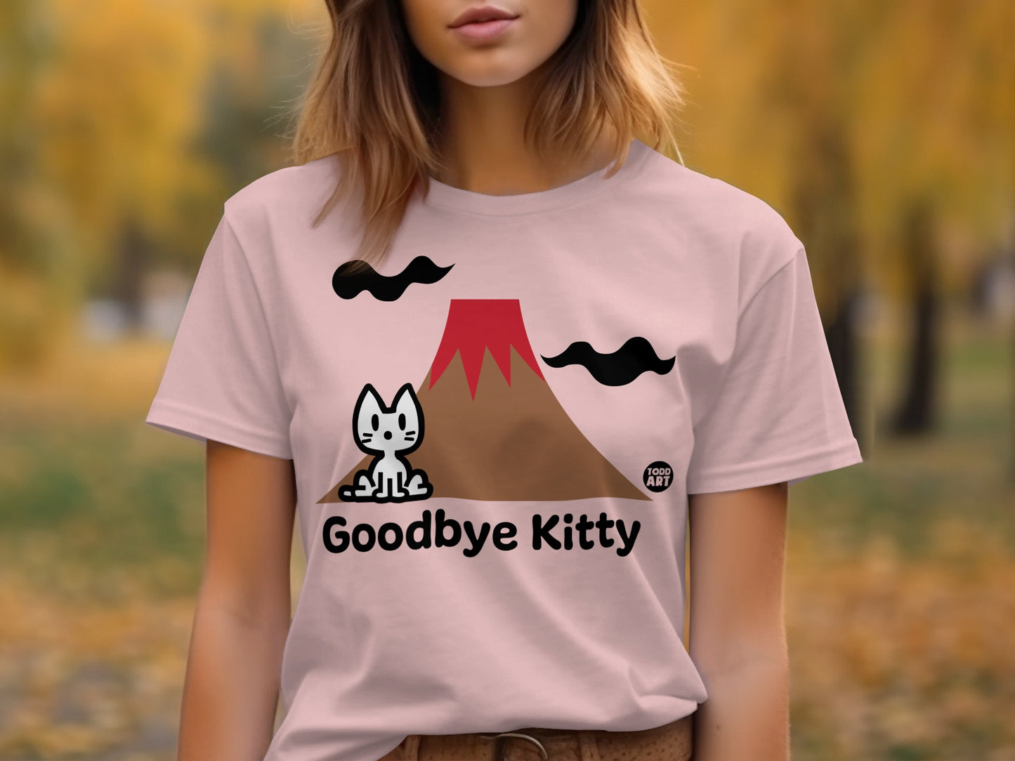 Goodbye Kitty T-Shirt with Mountain and Cat Design