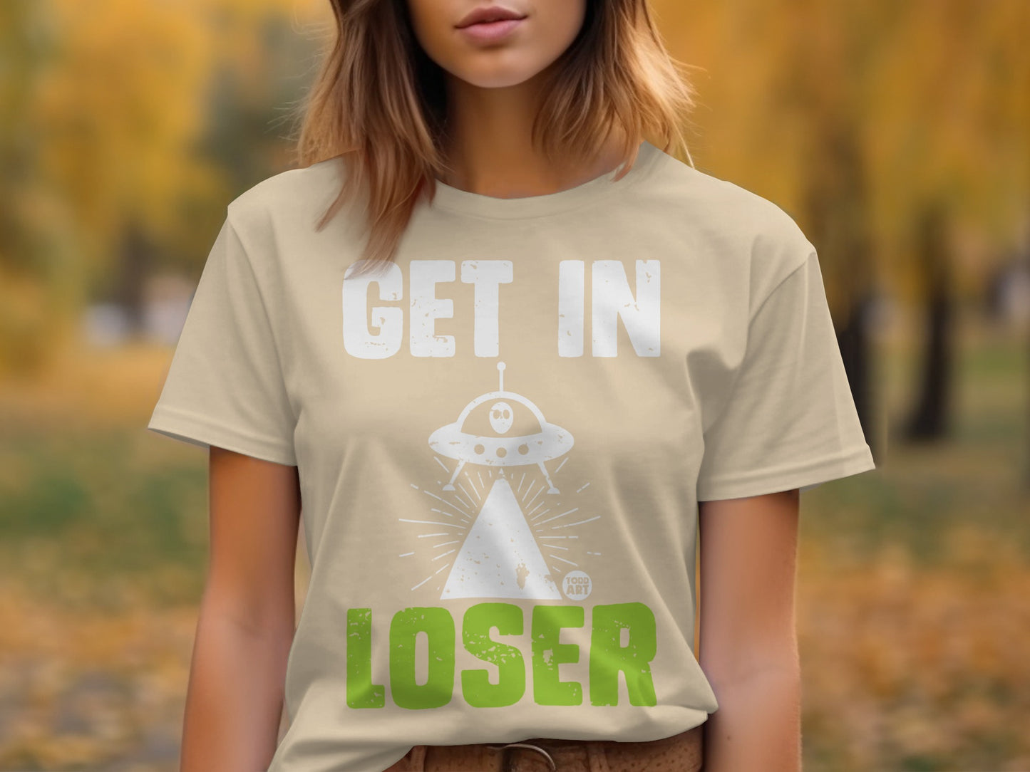 Get In Loser UFO Alien Distressed Graphic T-Shirt