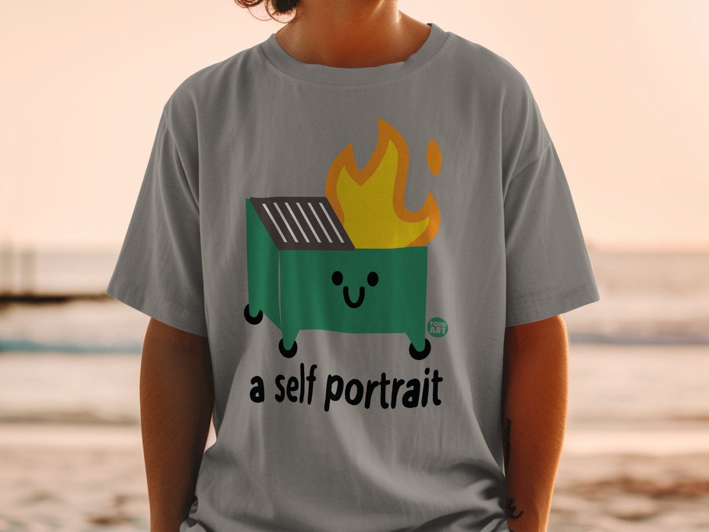 Smiling Dumpster Fire a self portrait graphic design product type