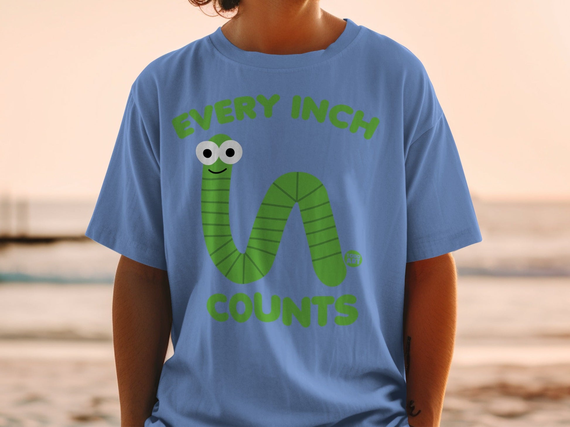 Every Inch Counts Cute Green Worm Graphic Shirt