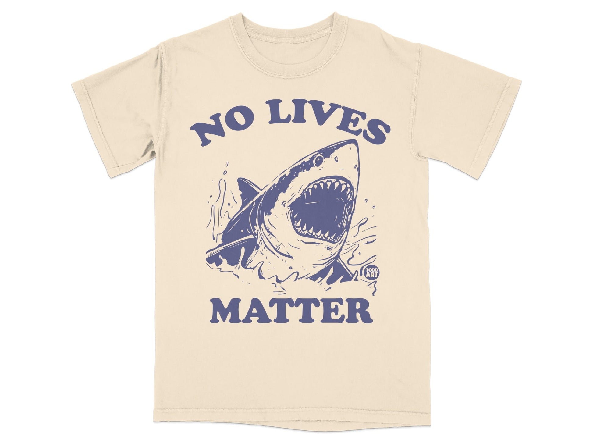 T-shirt with distressed shark graphic and text "NO LIVES MATTER".