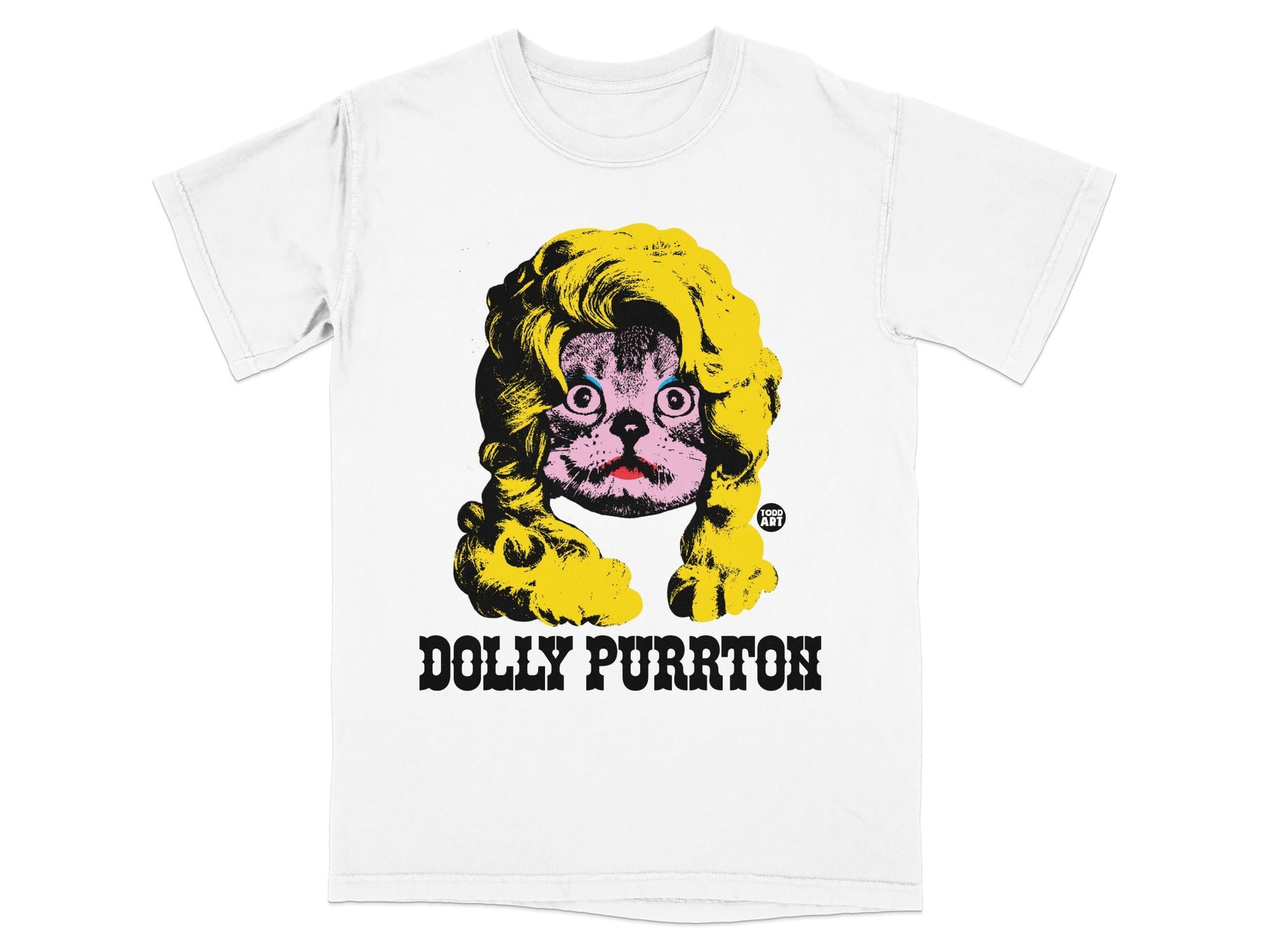 Dolly Purrton Yellow Wig Cat Graphic T-Shirt