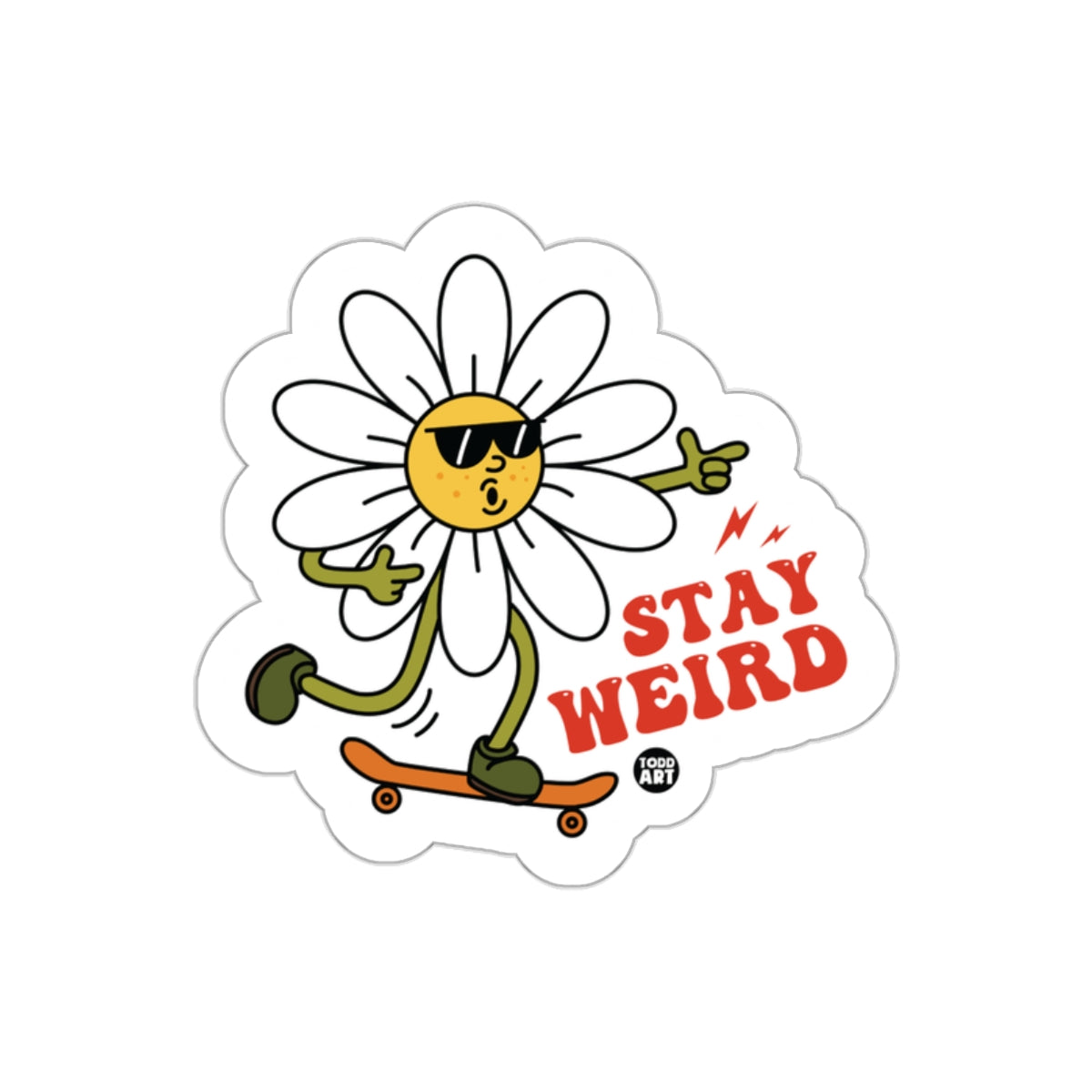 Stay Weird Cool Daisy Flower On Skateboard Art sticker