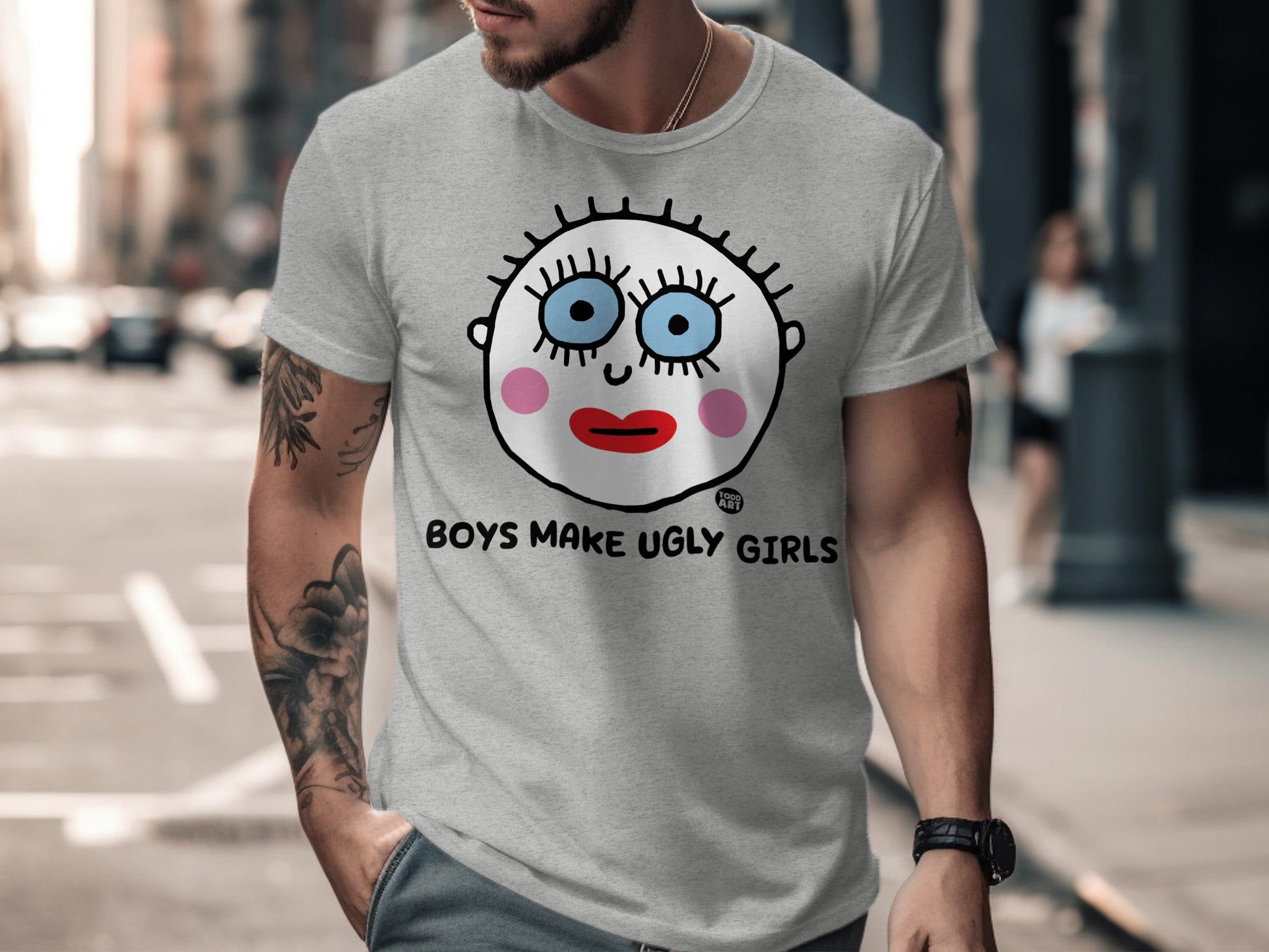 Boys Make Ugly Girls T-Shirt on city street