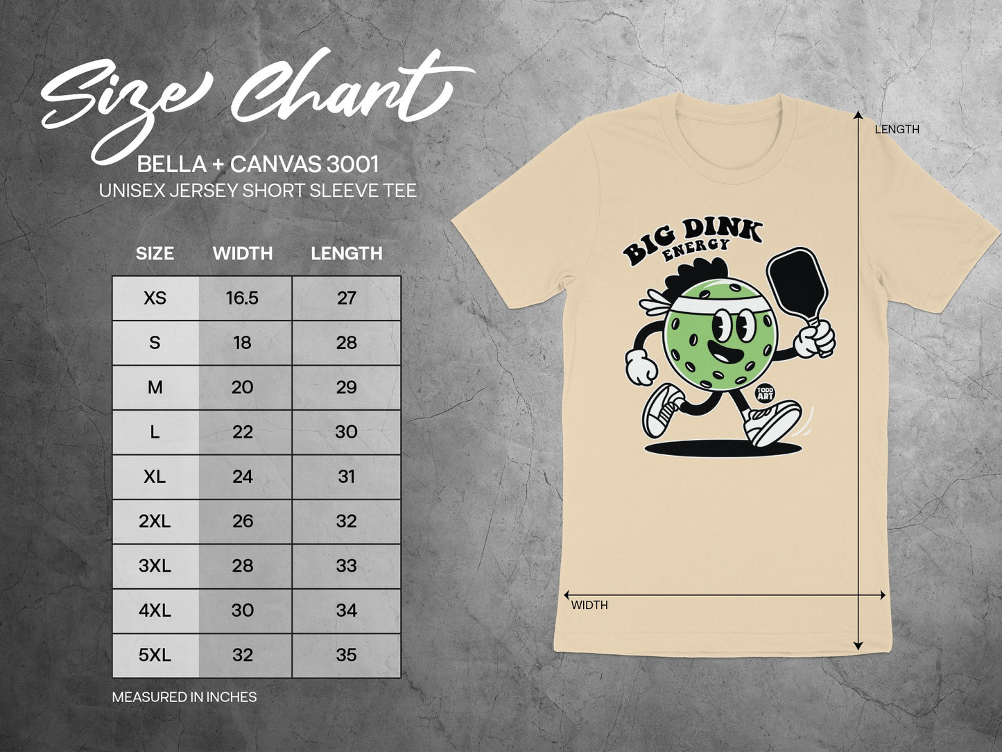 Big Pink Energy Size Chart Short Sleeve Tee