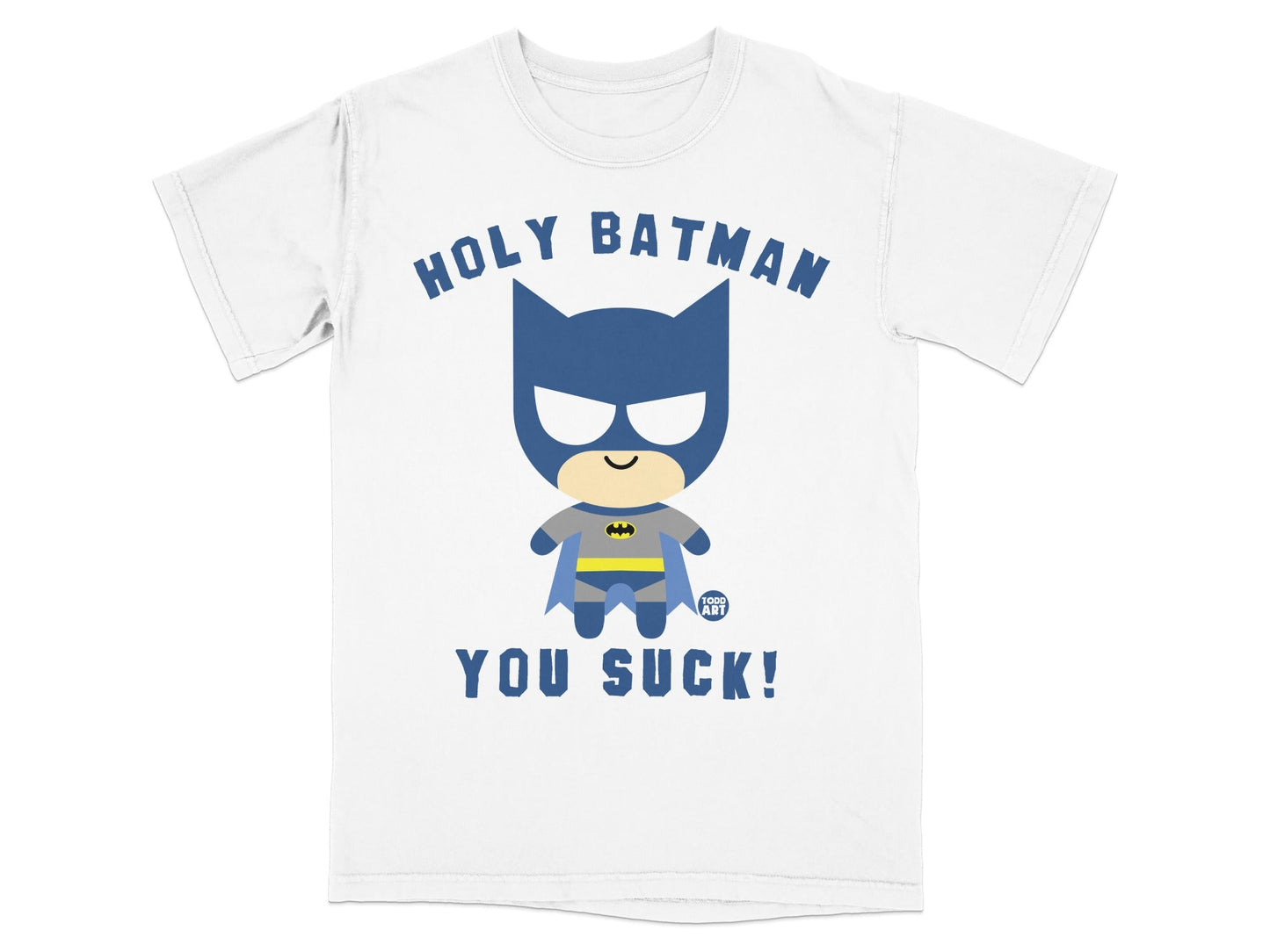 Chibi Batman t-shirt with "Holy Batman, You Suck!" text.