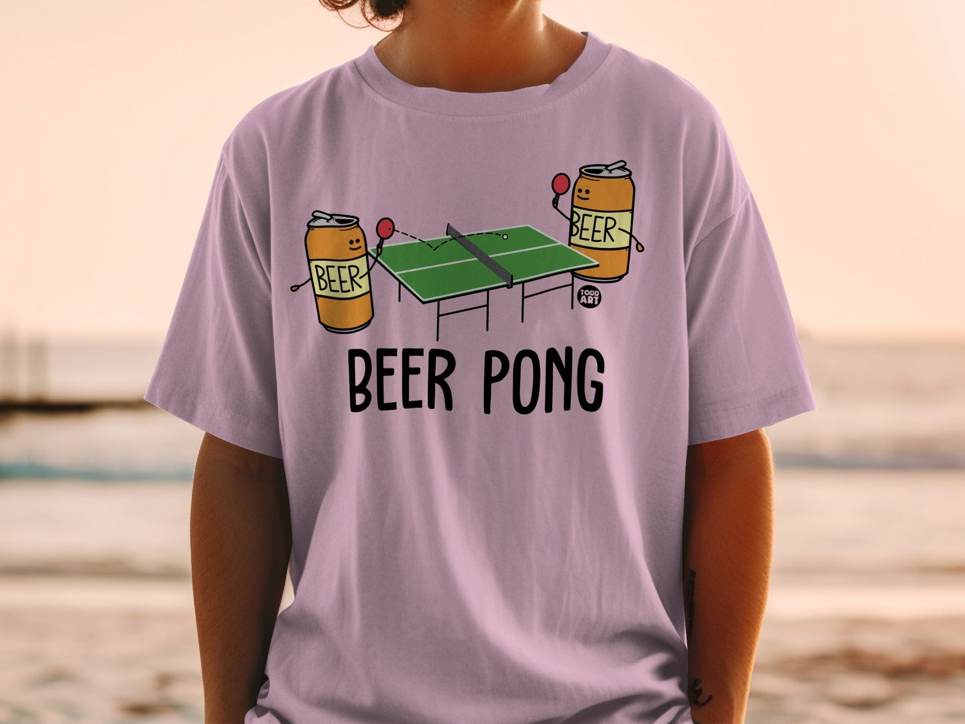 Funny Cartoon Beer Pong Game Graphic T-shirt