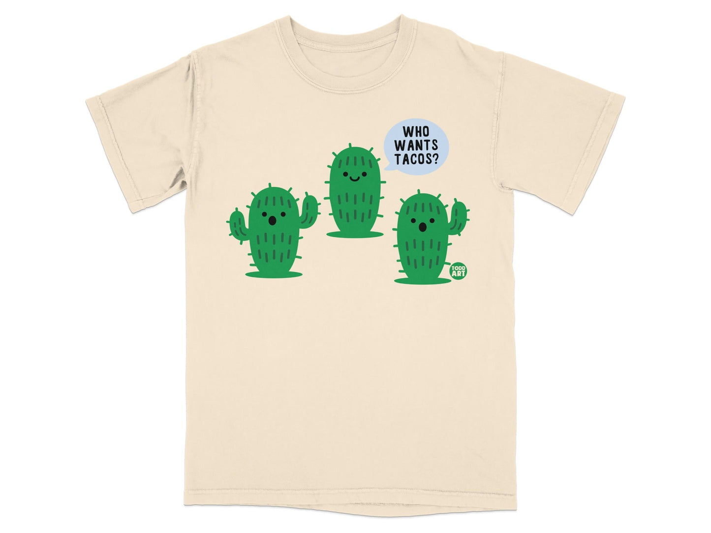 WHO WANTS TACOS Cute Cartoon Cactus Graphic Tee Shirt