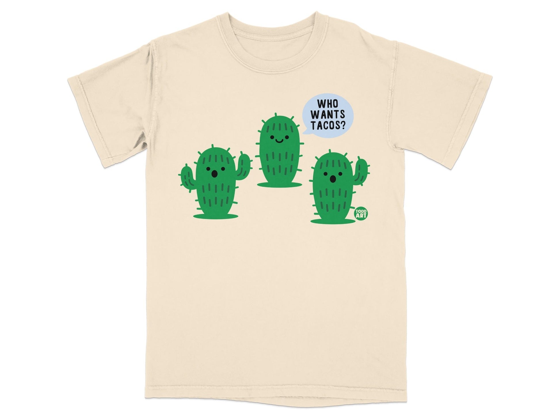 WHO WANTS TACOS Cute Cartoon Cactus Graphic Tee Shirt