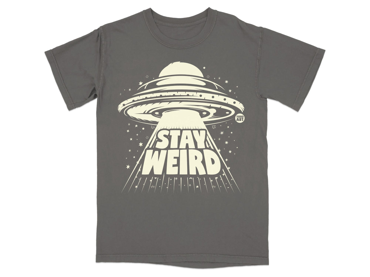 Stay Weird Graphic UFO Light Beam Design T-Shirt
