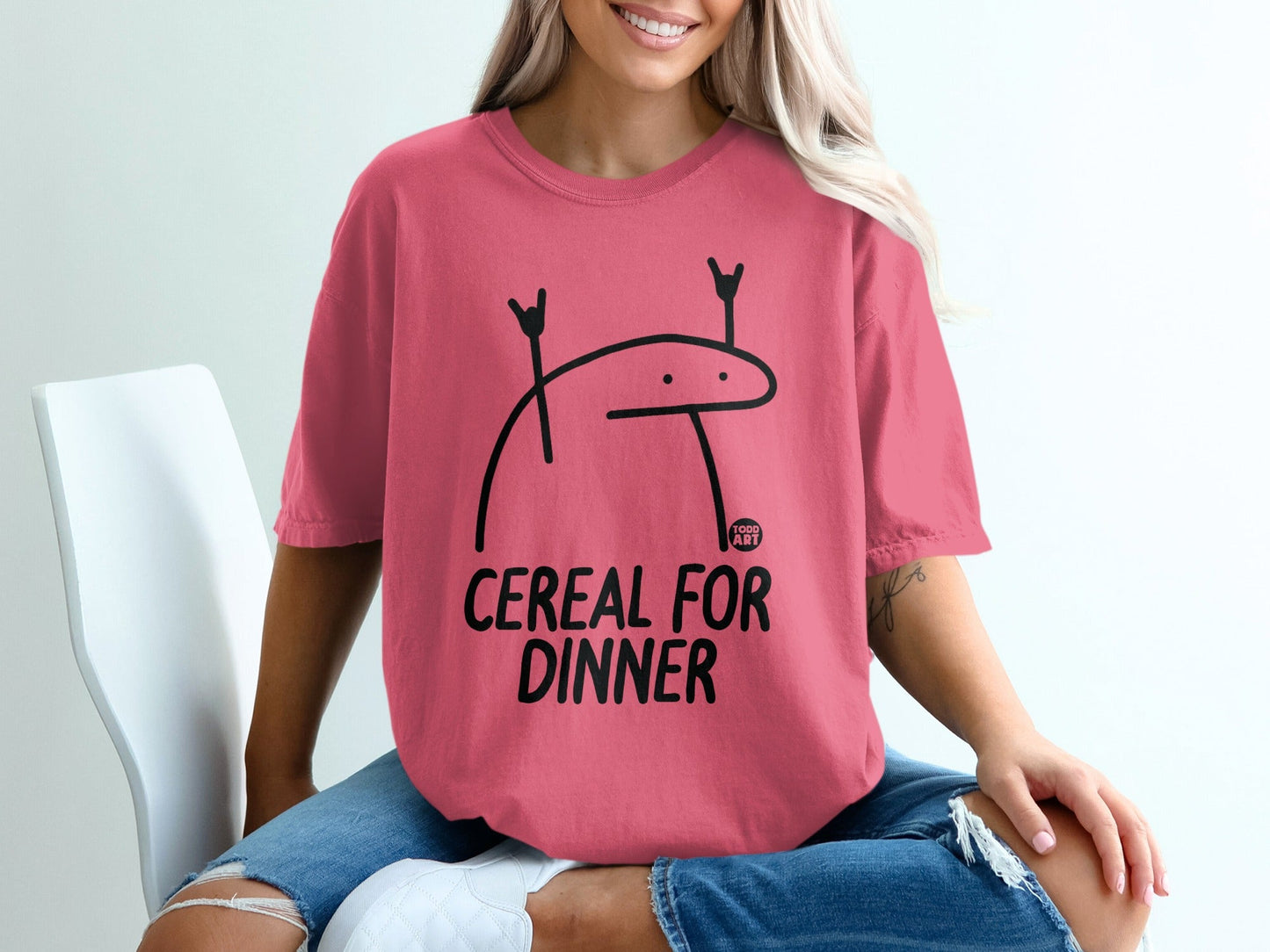 Cereal For Dinner Funny Cartoon Graphic T-shirt