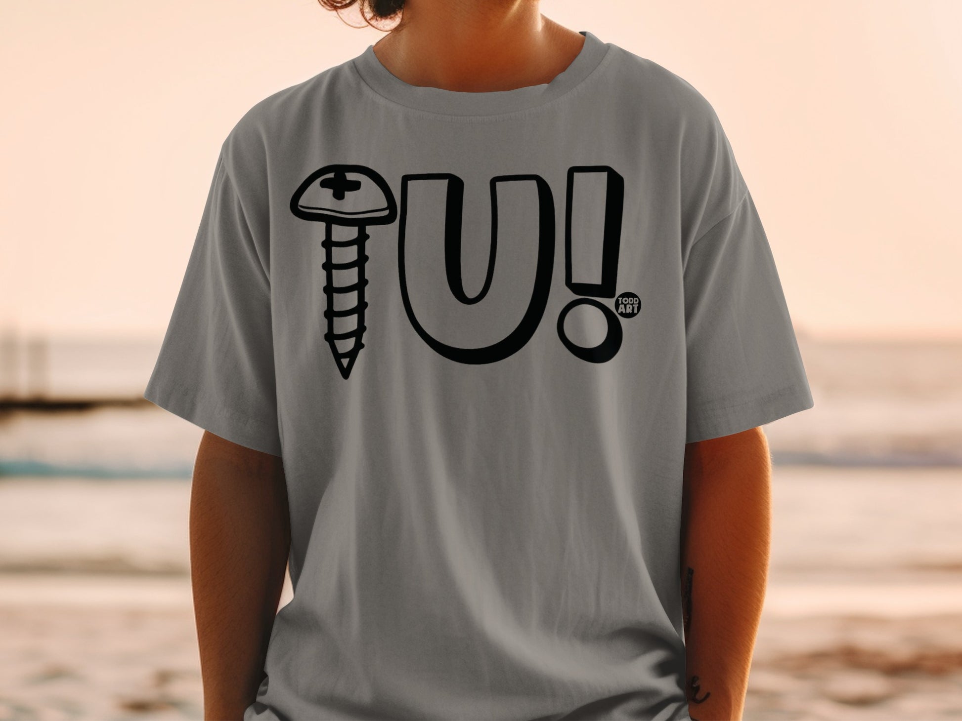 Screw U Exclamation Graphic TODD ART Gray T-shirt product type