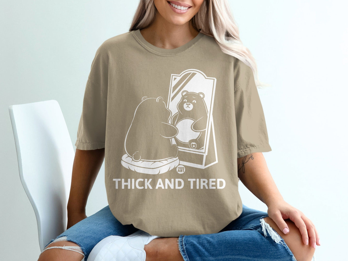 Thick and Tired Bear Design Casual Graphic Tee