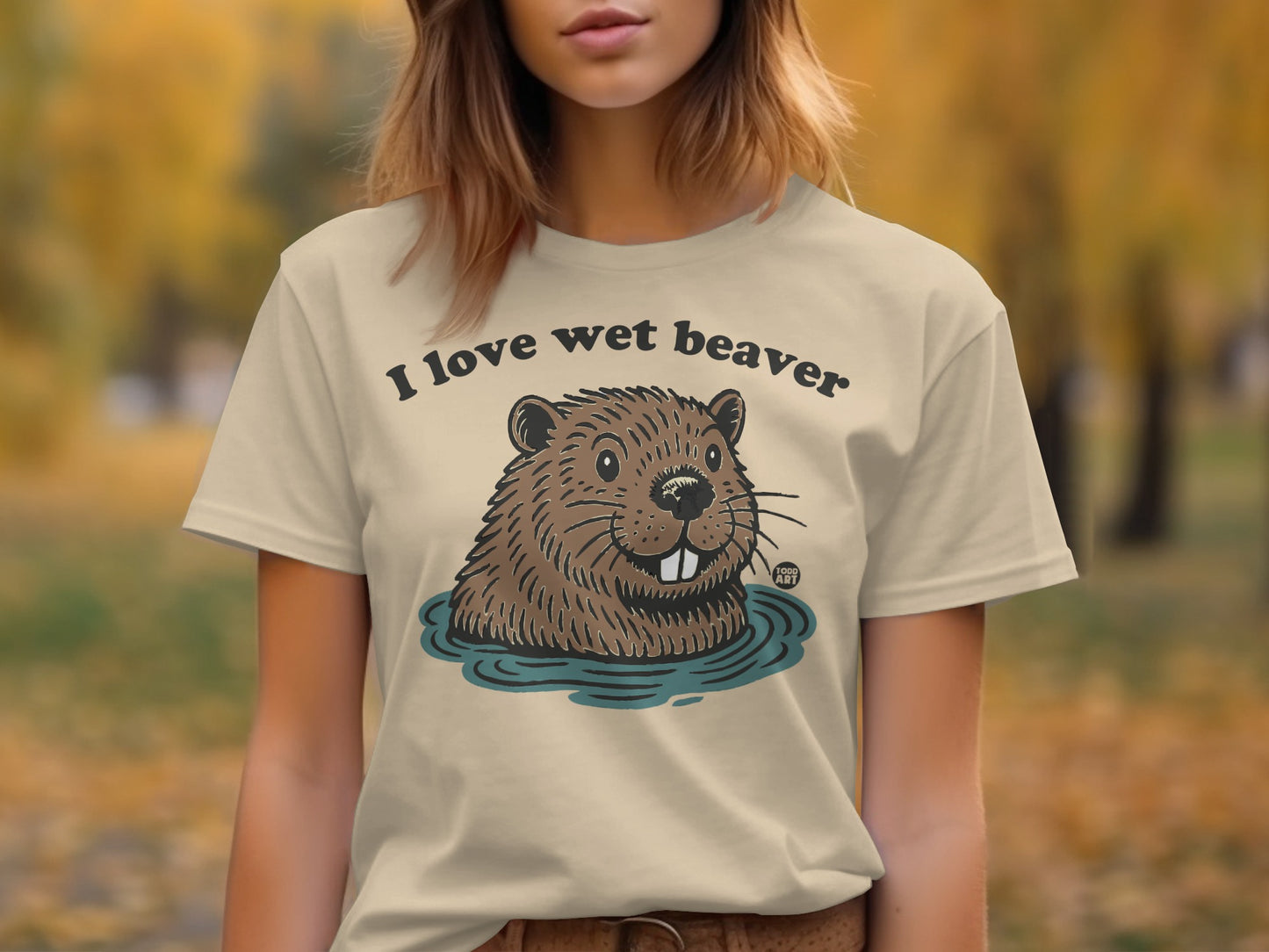I Love Wet Beaver Graphic Printed Short Sleeve T-shirt
