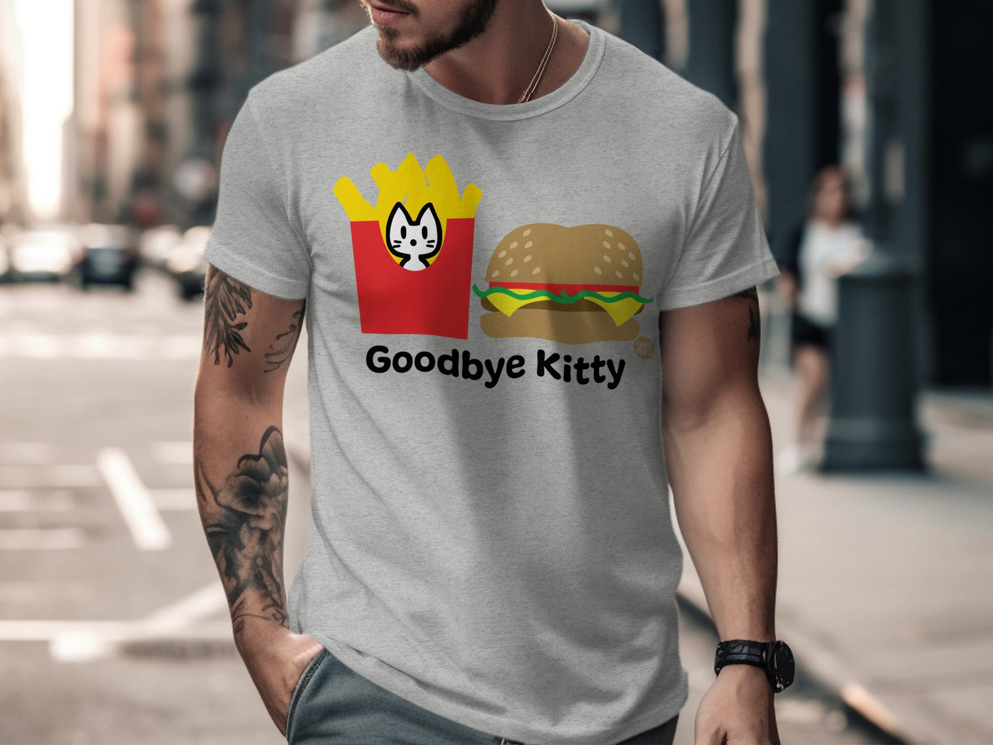 Fun Goodbye Kitty Burger and Fries Graphic T-shirt