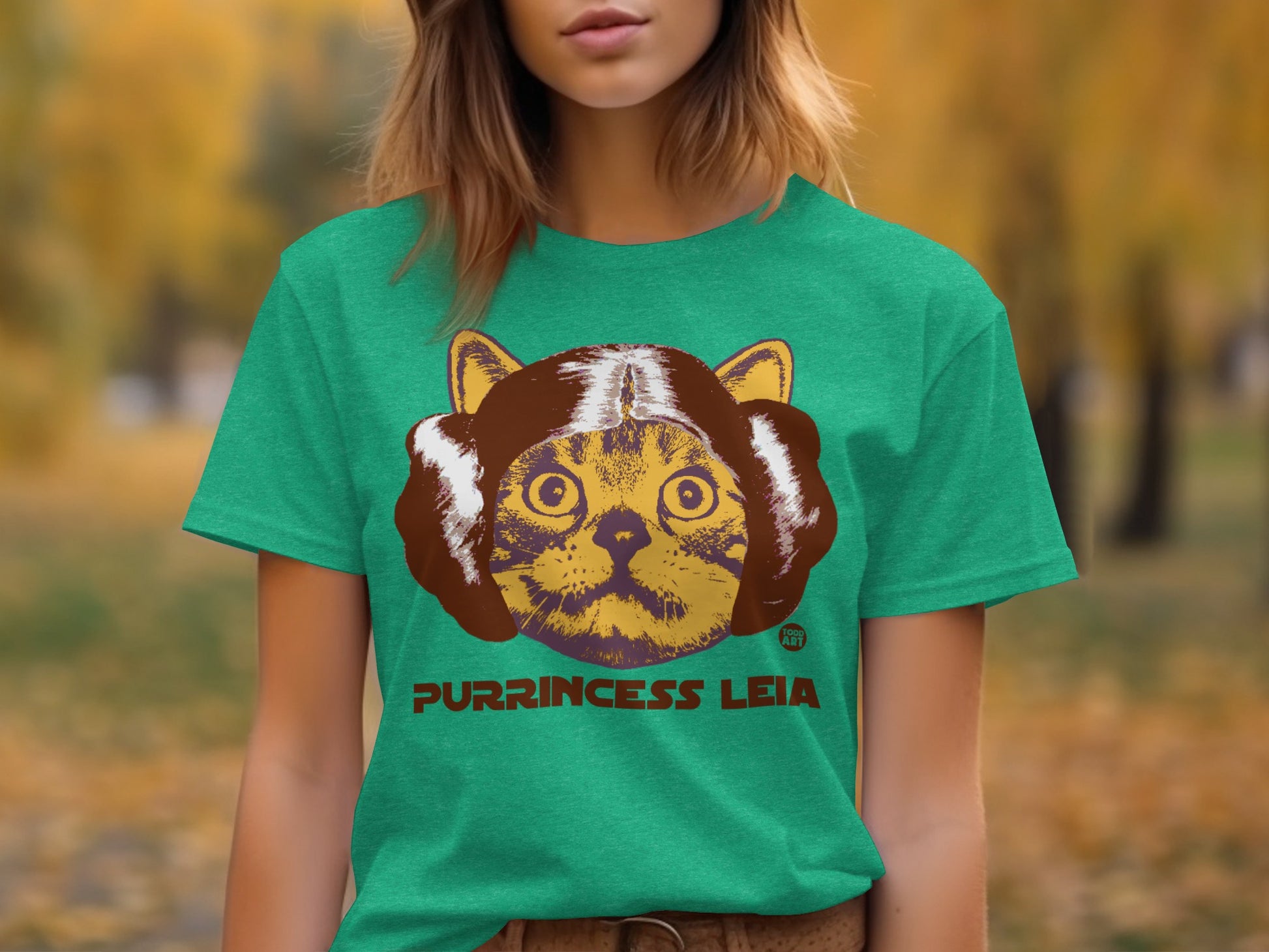 Purrincess Leia Cat Face Graphic Green Shirt