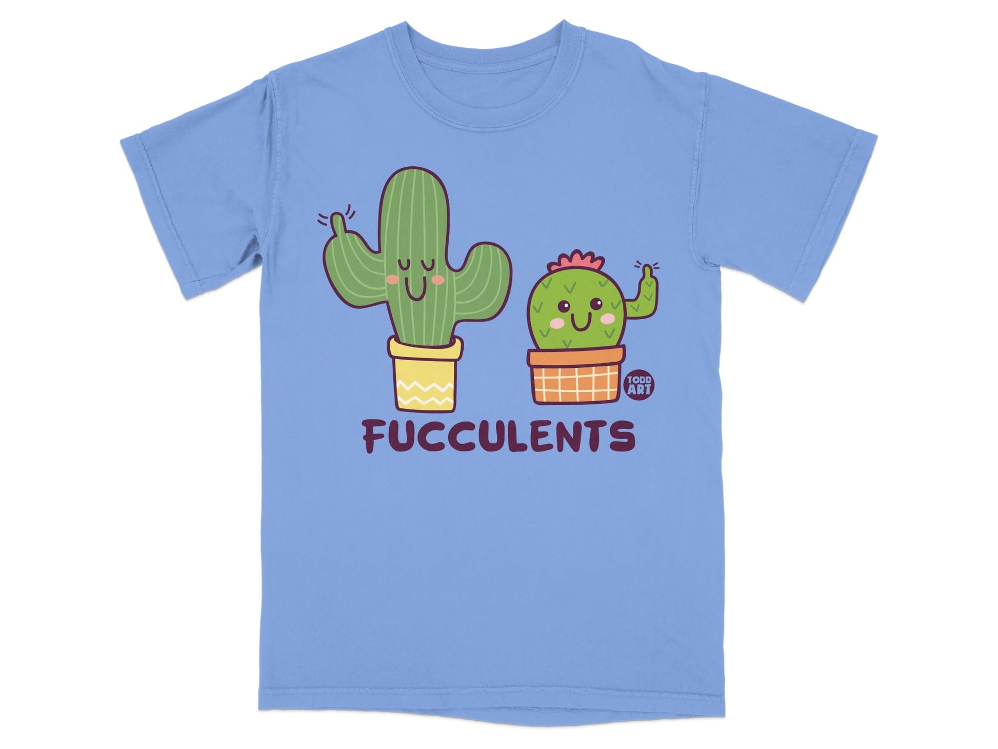 Funny Cactus Character Blue Graphic T-Shirt