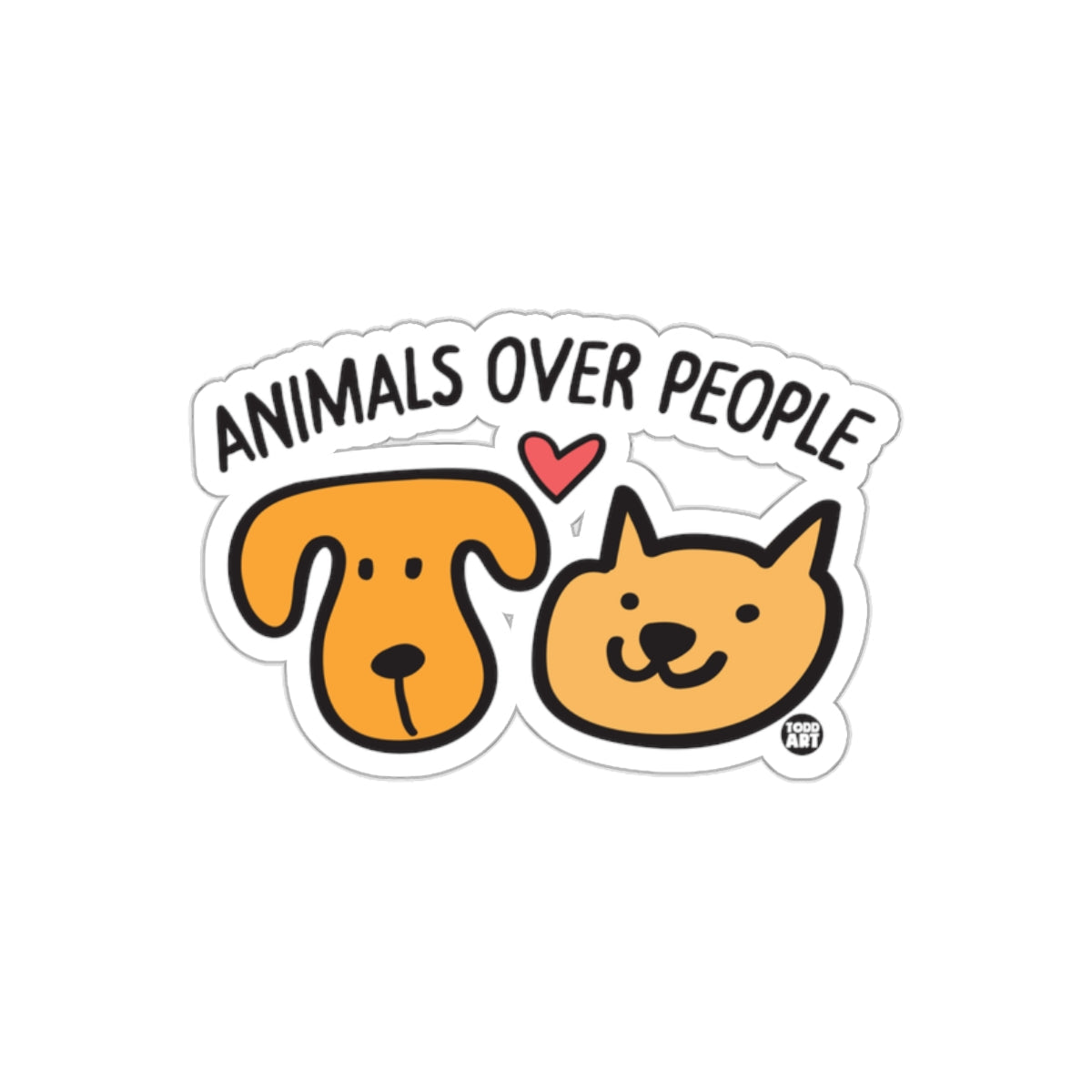 Animals Over People Cute Dog Cat Illustration Sticker