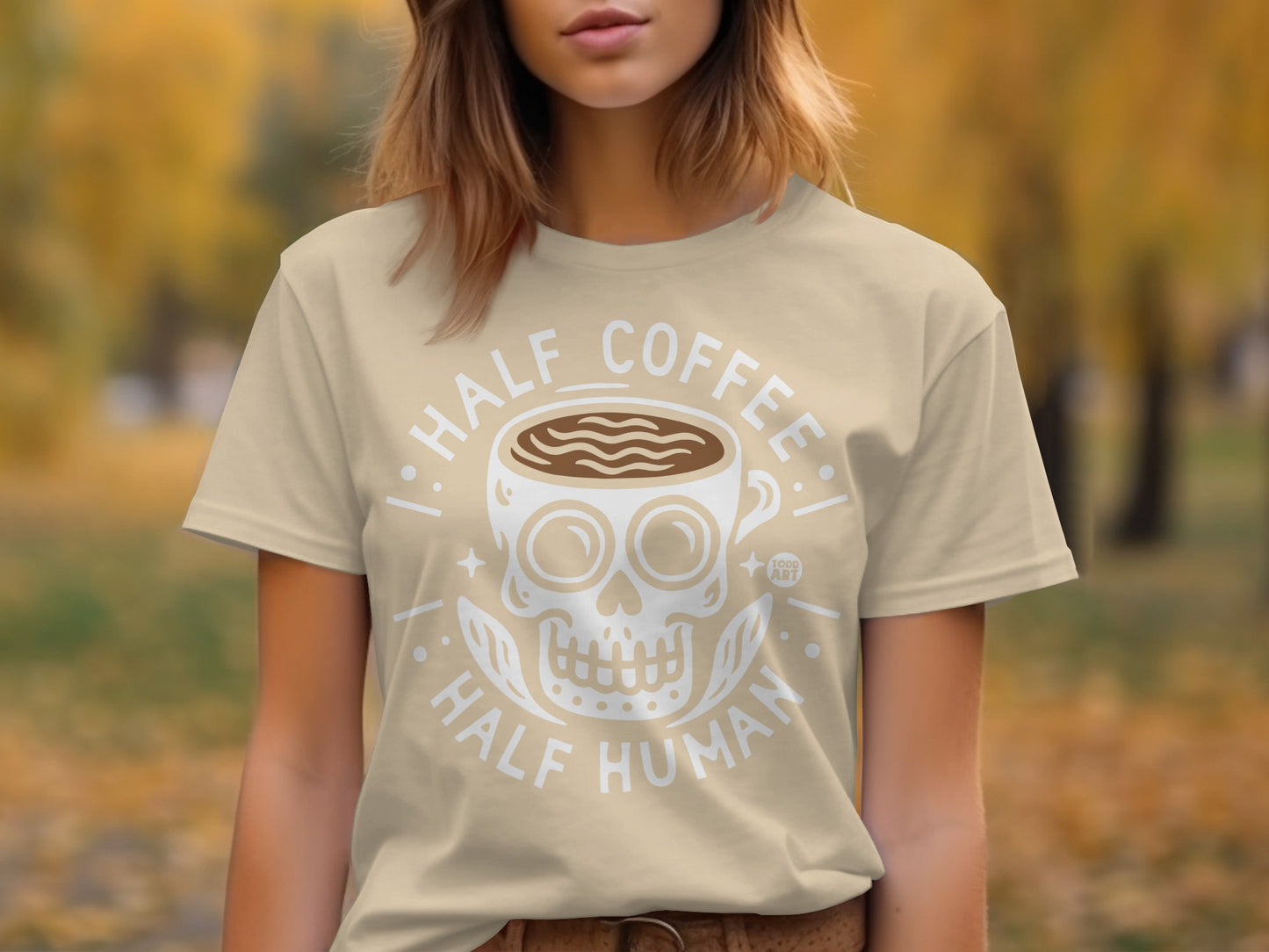 Half Coffee Half Human Funny Skull Face Graphic T-shirt