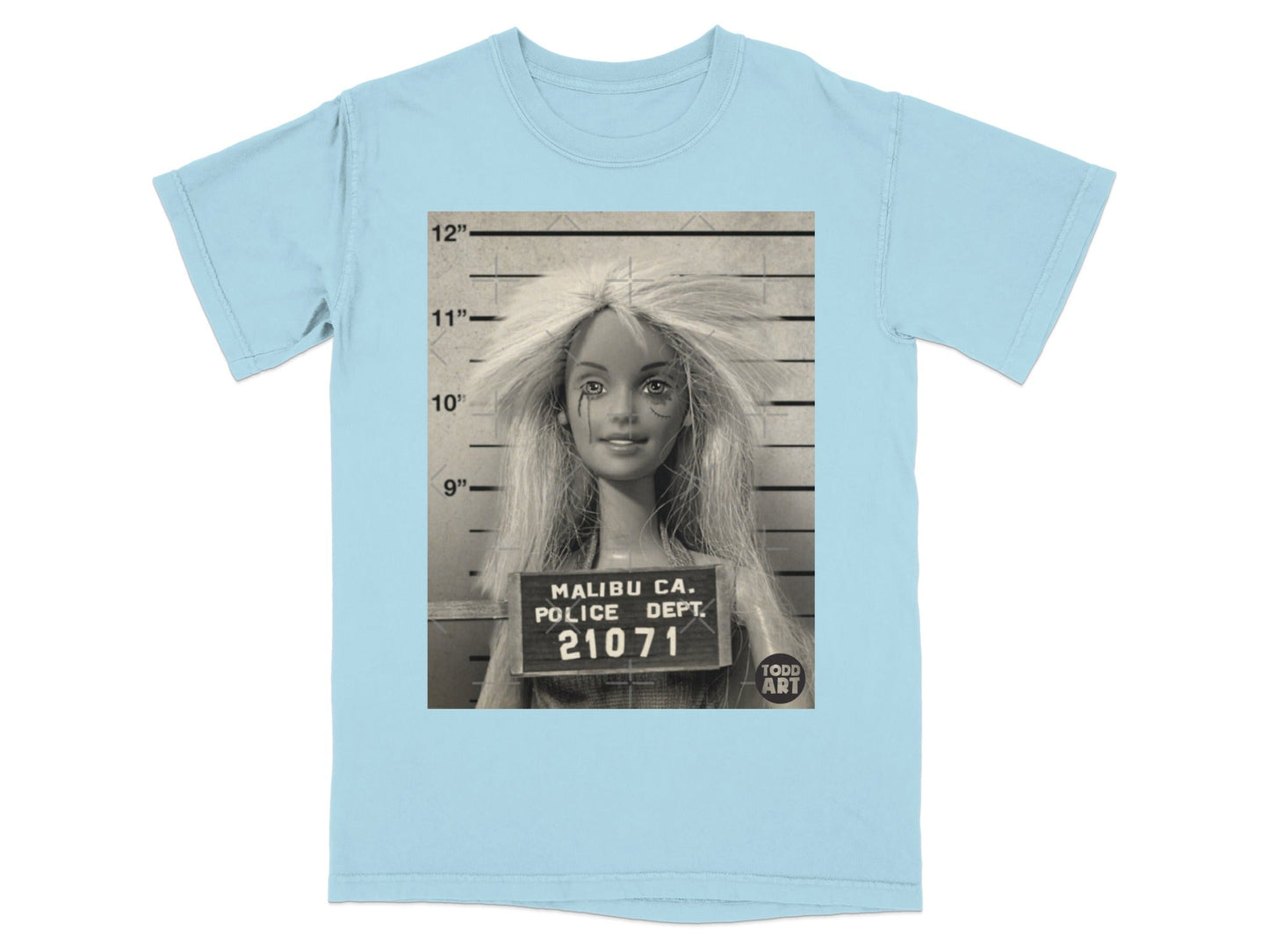 Barbie mugshot from Malibu CA. Police Dept. with number 21071.
