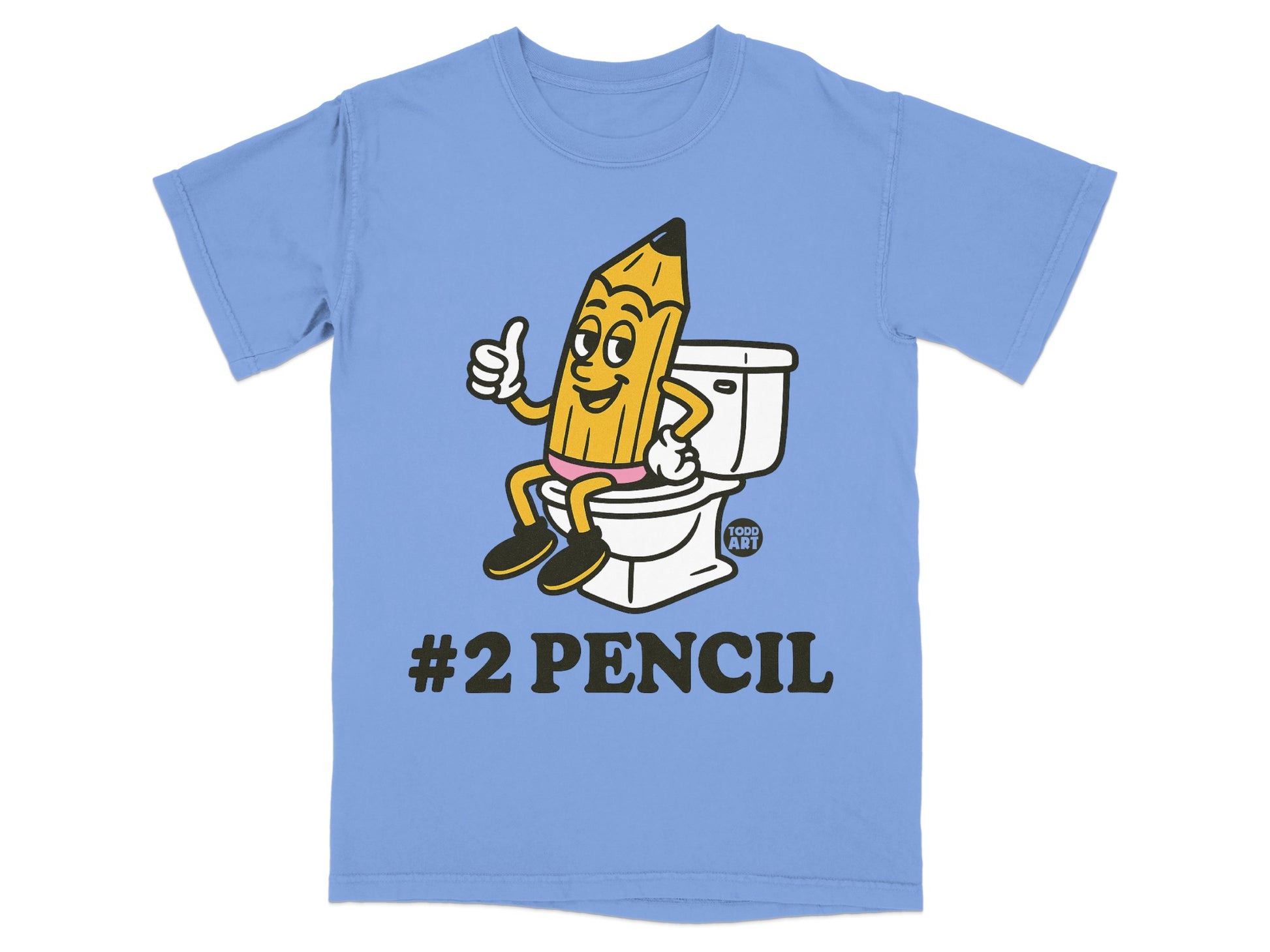 Cartoon #2 pencil giving a thumbs up on a toilet.