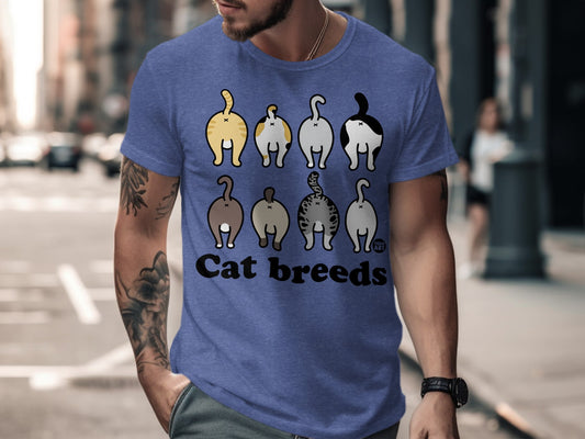 Cat Breeds Graphic Tee with Fun Cat Illustrations