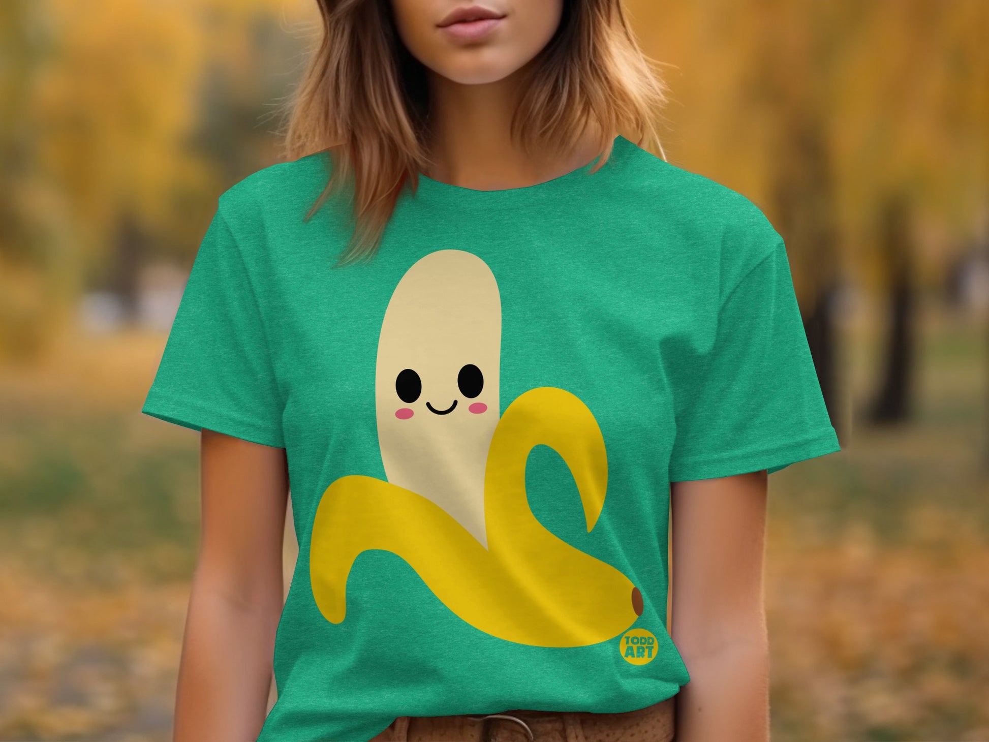 Cute Smiling Banana Graphic Tee With Green Background